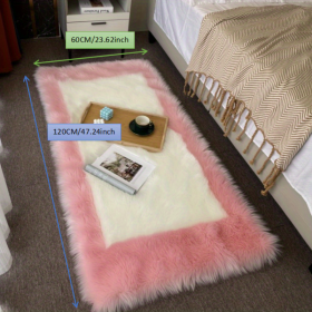 1pc, Soft and Fluffy Sheepskin Rug for Bedroom and Living Room - Non-Slip and Machine Washable Carpet for Dormitory and Room Decor - Pink + White - 23