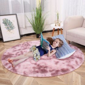 1pc, Tie-Dye Plush PV Velvet Area Rug, 62.99", American Style Round Rug, Floor Decor - Tie Dye Pink - 62.99inch