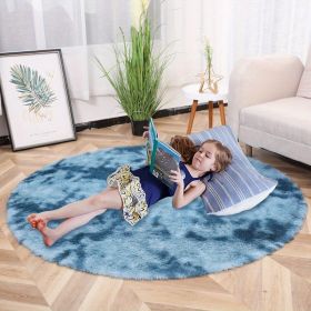 1pc, Tie-Dye Plush PV Velvet Area Rug, 62.99", American Style Round Rug, Floor Decor - Tie-dye Sapphire Blue - 62.99inch