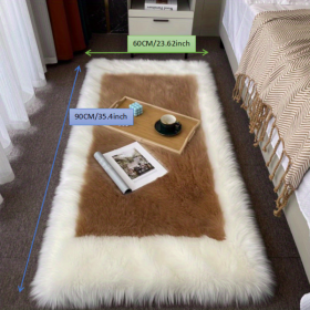 1pc, Soft and Fluffy Sheepskin Rug for Bedroom and Living Room - Non-Slip and Machine Washable Carpet for Dormitory and Room Decor - White + Khaki - 2