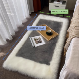 1pc, Soft and Fluffy Sheepskin Rug for Bedroom and Living Room - Non-Slip and Machine Washable Carpet for Dormitory and Room Decor - Light White+Grey