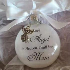 In Heaven Relatives Name Ornament, Keepsake Feather Plastic Ball Christmas Tree Charm Hanging - MOM