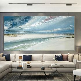 Hand Painted Oil Paintings Abstract Seascape Painting Beach Ocean  Living Room Hallway Luxurious Decorative Painting - 40x80cm - 01