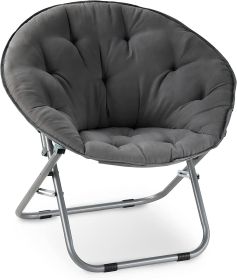 Oversized Moon Chair with Metal Frame, Comfy Chair for Bedroom, Grey Saucer Chair for Bedroom, Cozy Faux Fur Lounge Chair, Grey - as Pic