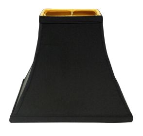 Square Bell Hardback Lampshade with Washer Fitter, Black Natural Fabric Lampshade with Gold Lining for Table Lamps, 6" Top x 12" Bottom x 10" Height -