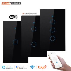 Wifi Smart Light Switch Glass Screen Touch Panel Voice Control Wireless Wall Switches Remote with Alexa Google Home 1/2/3/4 Gang Black Color - 4