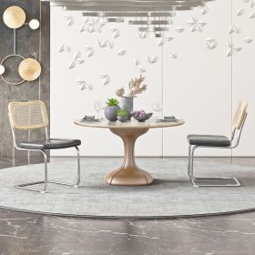 Set of 2, Leather Dining Chair with High-Density Sponge, Rattan Chair for Dining room, Living room, Bedroom, Gray - as Pic