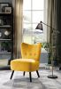 Unique Style Accent Chair Yellow Velvet Covering Button-Tufted Back Brown Finish Wood Legs Modern Home Furniture - as Pic