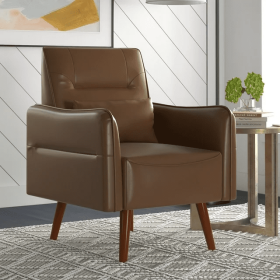 Accent Chair Modern PU Leather, Cozy Reading Armchair, Wood Legs-Wood Grain, for Adult - as Pic