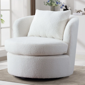 33'' W Super Soft Upholstered Swivel Barrel Chair with Pillow - as Pic