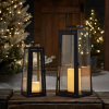 Lights4fun, Inc. Set of Two Black Metal Battery Operated LED Indoor Outdoor Garden & Patio Flameless Candle Lantern Lights - Lights4fun