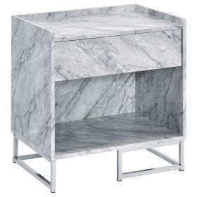 White Printed Faux Marble and Chrome Accent Table