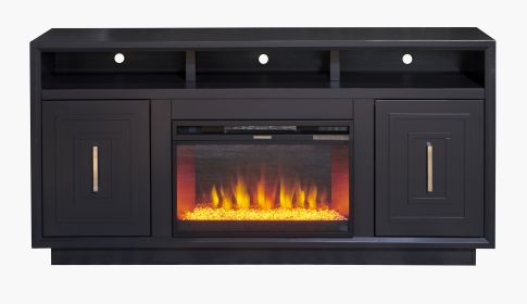 Bridgevine Home Sunset 67 inch Electric Fireplace TV Stand for TVs up to 80 inches, Minimal Assembly, Black Finish - as Pic