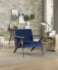 Retro Style Velvet Upholstered Blue Accent Chair 1pc Solid Rubberwood Antique Gray Finish Modern Home Furniture - as Pic