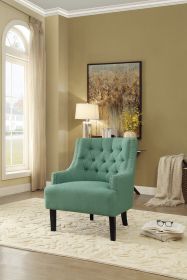 Modern Traditional Accent Chair Button Tufted Teal Textured Fabric Upholstery Solid Wood 1pc Living Room Furniture - as Pic