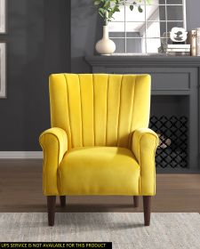 Modern Aesthetic Accent Chair Yellow Velvet Upholstery Channel Tufted Back Solid Wood Furniture 1pc Stylish Home Traditional Contoured Arms - as Pic