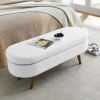 Ottoman Oval Storage Bench,Rubber Wood Legs - White