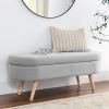 Ottoman Oval Storage Bench,Rubber Wood Legs - Grey