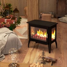 1000W/1500W 24" Electric Fireplace Stove, Freestanding Fireplace Heater with Realistic Flame, Adjustable Temperature, Black-AS - as picture