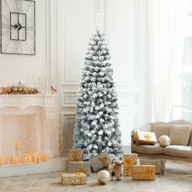 6 Feet Unlit Hinged Snow Flocked Artificial Pencil Christmas Tree with 500 Branch Tip - 6ft