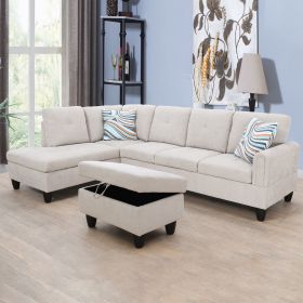 Grey White Flannel Living Room Sofa - As pic