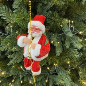 Electric Climbing Ladder Santa Claus Music Doll Christmas Ornament Decoration For Home Christmas Tree Hanging Decor NewYear Gift - Gold Chain