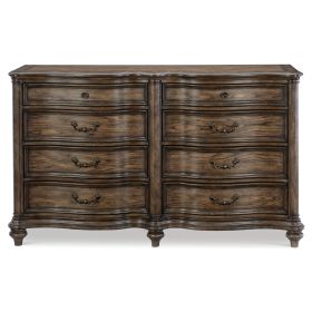 Traditional Dresser of 8 Drawers Classic Brown Oak Finish 1pc Wooden Formal Bedroom Furniture Decorative Drawer Pulls - as Pic