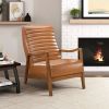 1pc Accent Chair Brown Faux Leather Walnut Finish Solid Rubberwood Modern Living Room Furniture - as Pic