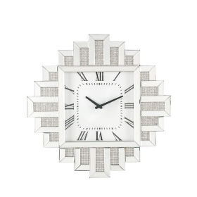 Lavina Wall Clock in Mirrored & Faux Diamonds - Acme Furniture