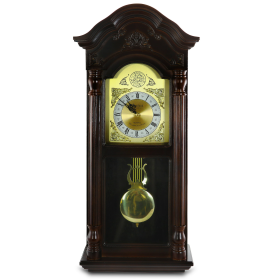 Bedford Clock Collection 25.5" Antique Mahogany Cherry Oak Chiming Wall Clock with Roman Numerals - Bedford Clocks