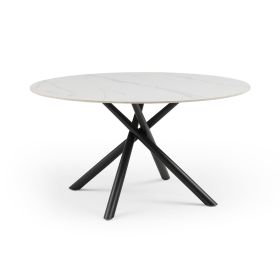 53.15" Modern Round Dining Table White Sintered Stone Tabletop with 4pcs Metal Cross Legs - as Pic