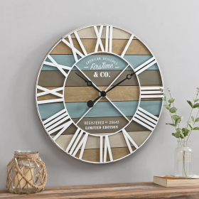 FirsTime & Co. Blue Maritime Planks Wall Clock, Farmhouse, Analog, 24 x 2 x 24 in - FirsTime