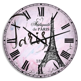 Designart 'Illustration with Paris Eiffel Tower' French Country wall clock (Size 23" x 23") - Designart