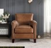 Traditional Brown Leather Accent Chair 1pc Solid Wood Frame Top-Grain Leather Nailhead Trim Classic Modern Living Room Furniture - as Pic