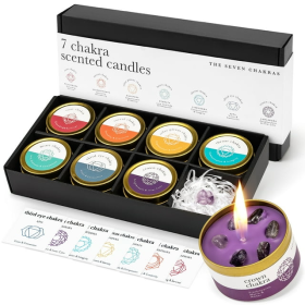 Chakra Candles with Crystals | Set of 7 Scented Candles with Essential Oils | Candle Gift Set for Meditation, Reiki, Mindfulness and Wellness - Allego