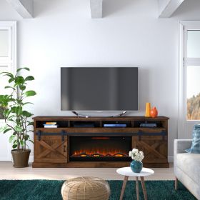 Bridgevine Home Farmhouse 93 inch Electric Fireplace TV Stand for TVs up to 100 inches, Aged Whiskey Finish - as Pic