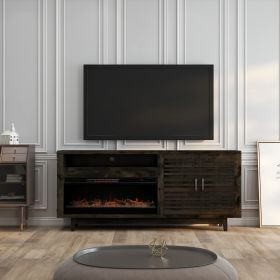 Bridgevine Home Avondale 83 Inch Electric Fireplace TV Console, for TVs up to 95 inches, Charcoal-Brown Finish - as Pic