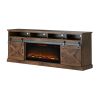 Bridgevine Home Farmhouse 93 inch Electric Fireplace TV Stand for TVs up to 100 inches, Aged Whiskey Finish - as Pic