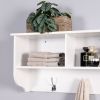 White Entryway Wall Mounted Coat Rack with 4 Dual Hooks Living Room Wooden Storage Shelf - as pic