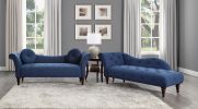 1pc Modern Traditional Chaise Button Tufted Detail Blue Upholstery Style Comfort Living Room Furniture Espresso Finish Legs - as Pic