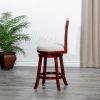 30" Bar Height X-Back Swivel Stool, Cherry Finish, Beige Fabric Seat - as Pic