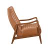 1pc Accent Chair Brown Faux Leather Walnut Finish Solid Rubberwood Modern Living Room Furniture - as Pic