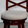 30" Bar Height X-Back Swivel Stool, Cherry Finish, Beige Fabric Seat - as Pic