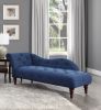 1pc Modern Traditional Chaise Button Tufted Detail Blue Upholstery Style Comfort Living Room Furniture Espresso Finish Legs - as Pic