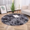 1pc, Tie-Dye Plush PV Velvet Area Rug, 62.99", American Style Round Rug, Floor Decor - Tie-dye Brown - 62.99inch