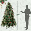 6.5ft Pre-Lit Artificial Flocked Christmas Tree with 350 LED Lights&1200 Branch Tips,Pine Cones& Berries - as picture