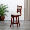 30" Bar Height X-Back Swivel Stool, Cherry Finish, Beige Fabric Seat - as Pic