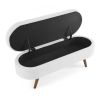 Ottoman Oval Storage Bench,Rubber Wood Legs - White