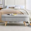 Ottoman Oval Storage Bench,Rubber Wood Legs - Grey