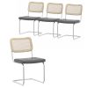 Set of 4, Leather Dining Chair with High-Density Sponge, Rattan Chair for Dining room, Living room, Bedroom, Gray - as Pic